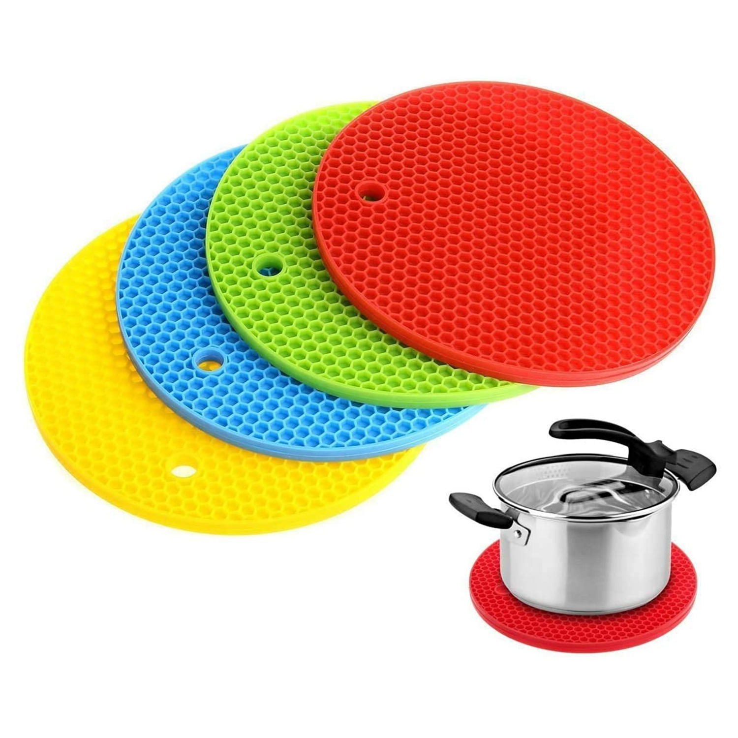 Round Silicon Hot Mat (set of 4) - VRTAJ Kitchen Product